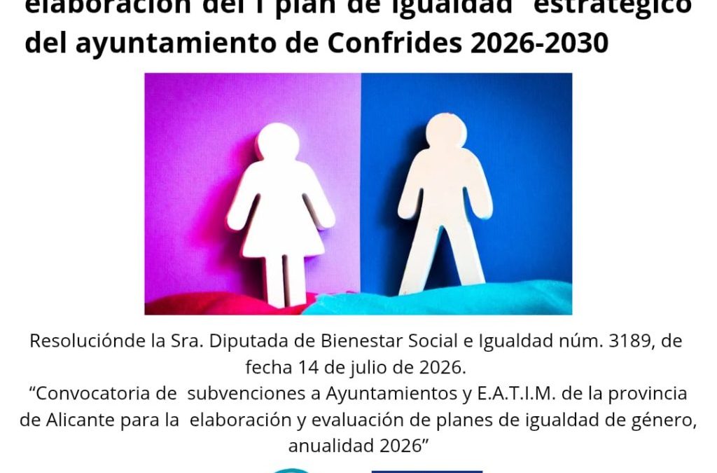 Concedida una subvención de 2.376,41 € por la Diputación de Alicante para la elaboración del I Plan de Igualdad Estratégico 2026-2030