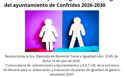 Concedida una subvención de 2.376,41 € por la Diputación de Alicante para la elaboración del I Plan de Igualdad Estratégico 2026-2030