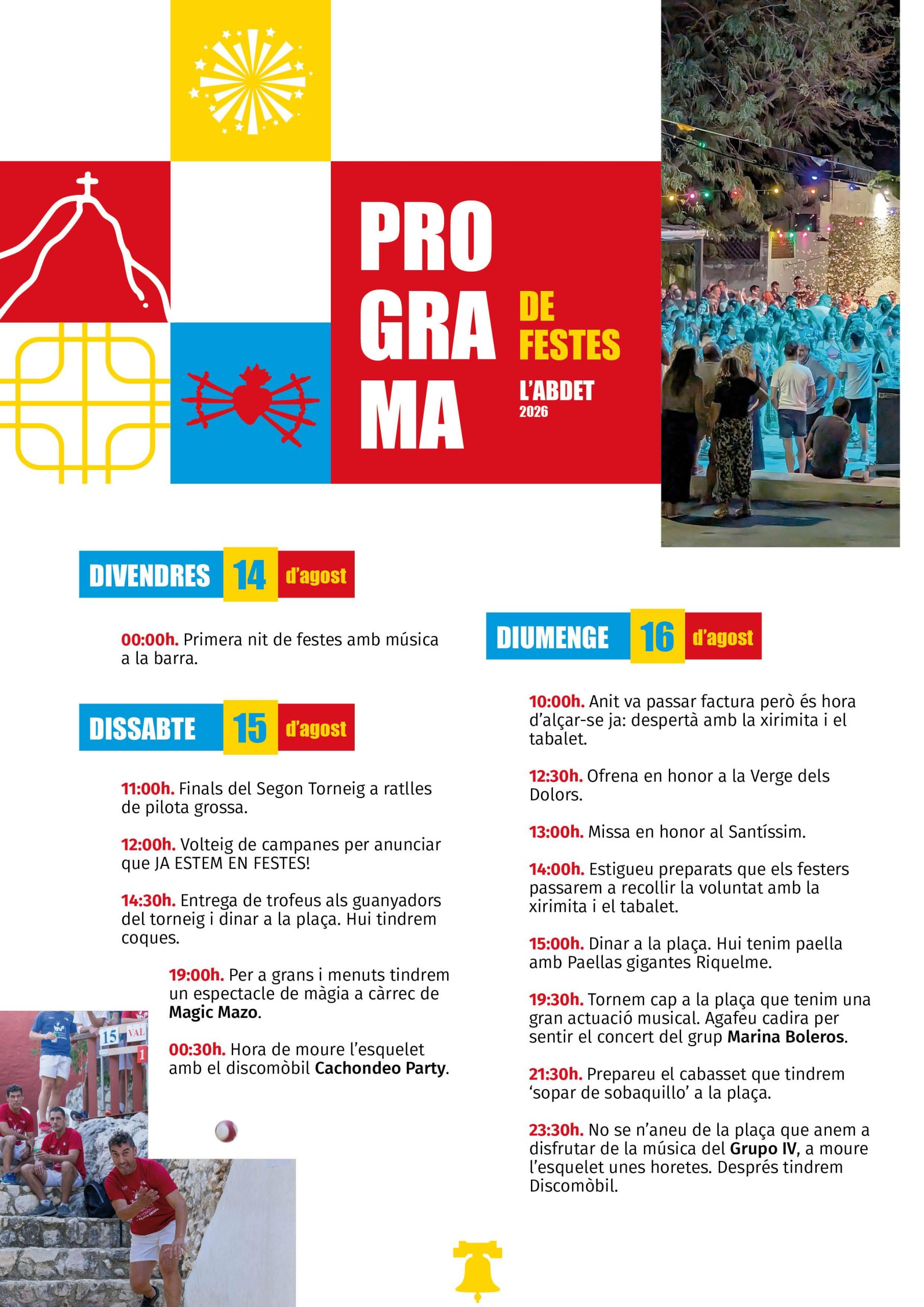 Programa de fiestas de la Mare de Déu dels Dolors de L’Abdet 2026
