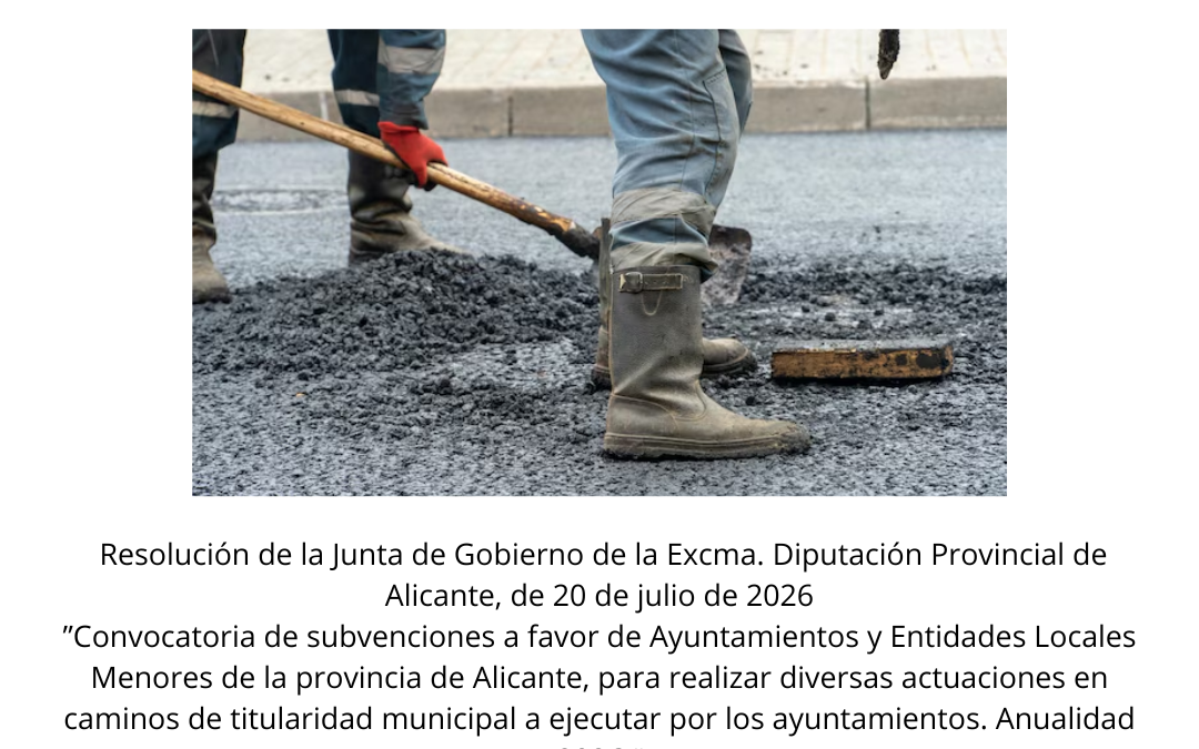 Concedida una subvención de 5.999,99 € por la Diputación de Alicante para la realización de la reparación simple y bacheo del Camino Azagador
