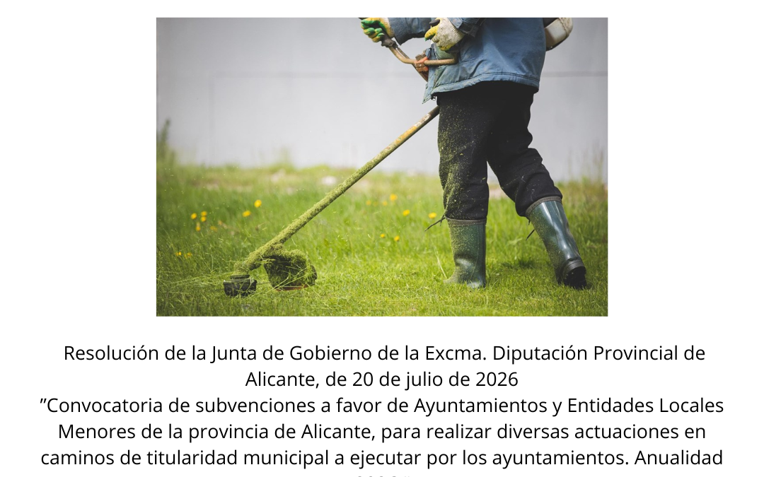 Concedida una subvención de 2.498,65 € por la Diputación de Alicante para la realización de desbroces del Camino de Florent