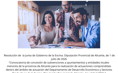 Concedida una subvención de 6.000,00 € por la Diputación de Alicante para los gastos de organización de la II edición de los “Talleres para Nuevos Emprendedores”