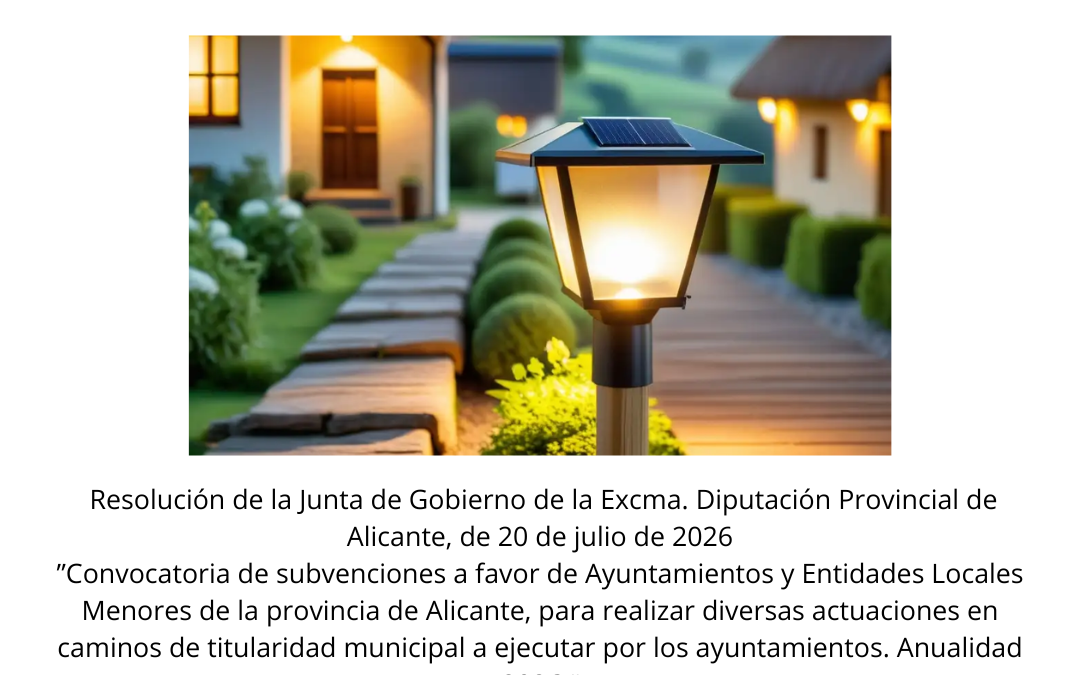 Concedida una subvención de 4.999,96 € por la Diputación de Alicante para la adquisición de luminarias para mejora del camino rural del “Viña Pinar”