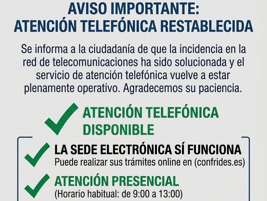 El servicio telefónico del Ayuntamiento ha sido restablecido