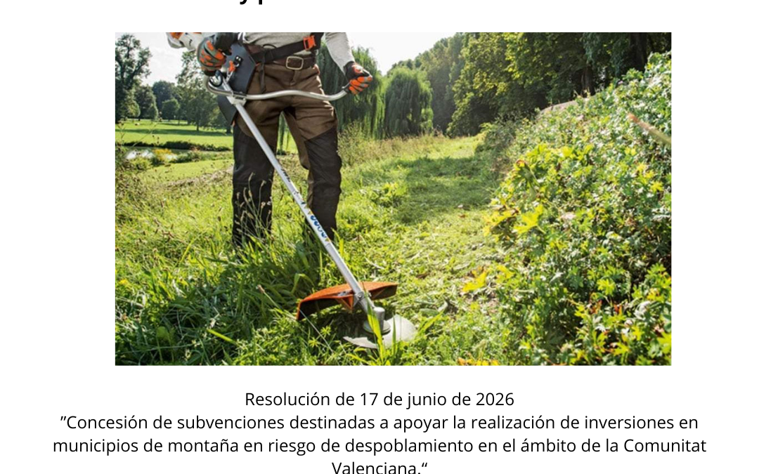 Concedida una subvención de 17.922,52 euros por la Generalitat Valenciana para la adquisición de equipamiento inventariable para la mejora y mantenimiento de los terrenos forestales y prevención de incendios forestales