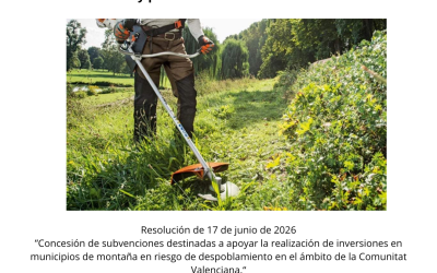 Concedida una subvención de 17.922,52 euros por la Generalitat Valenciana para la adquisición de equipamiento inventariable para la mejora y mantenimiento de los terrenos forestales y prevención de incendios forestales