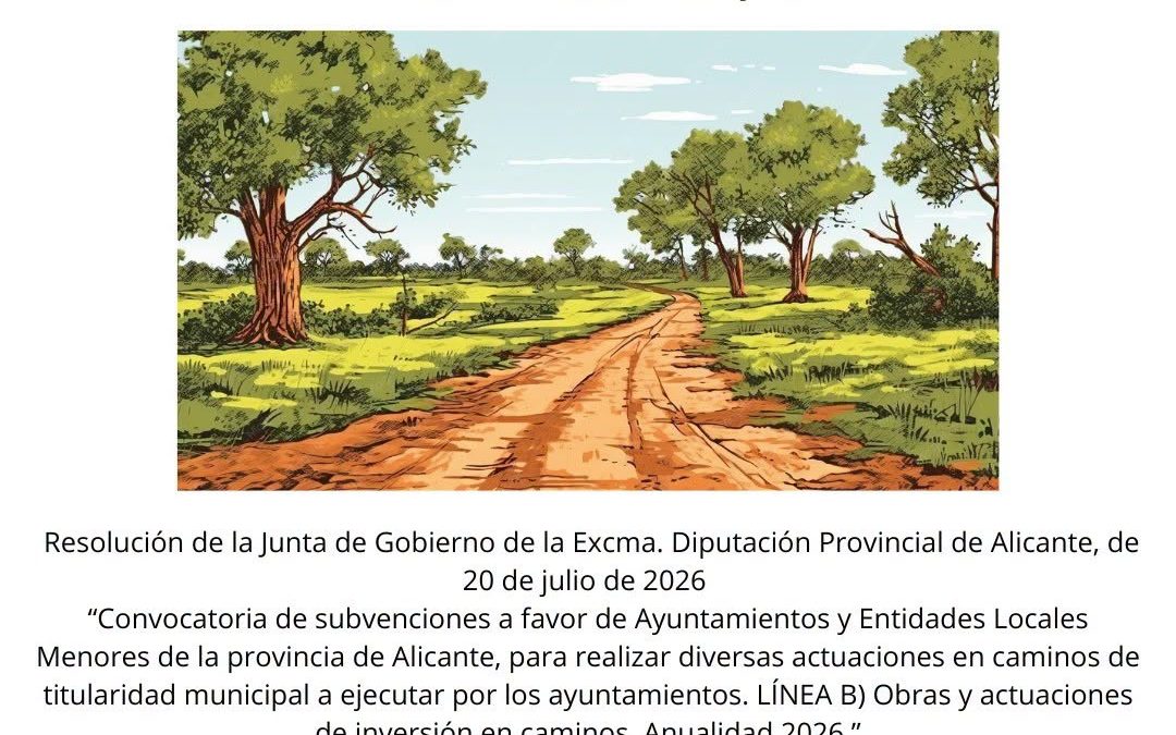 Concedida una subvención de 44.642,86 € por la Diputación de Alicante para la adecuación y mejora de un tramo del camino rural “Charquera”